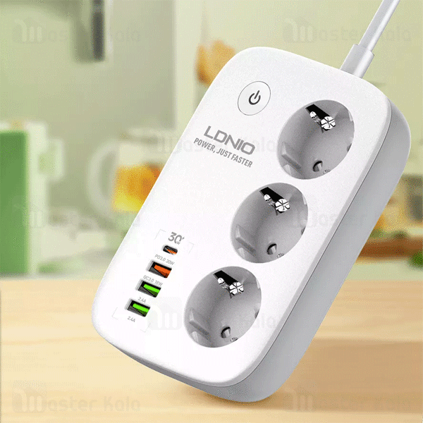چند راهی برق و شارژر هوشمند الدینیو LDNIO SEW3452 دارای 4 پورت